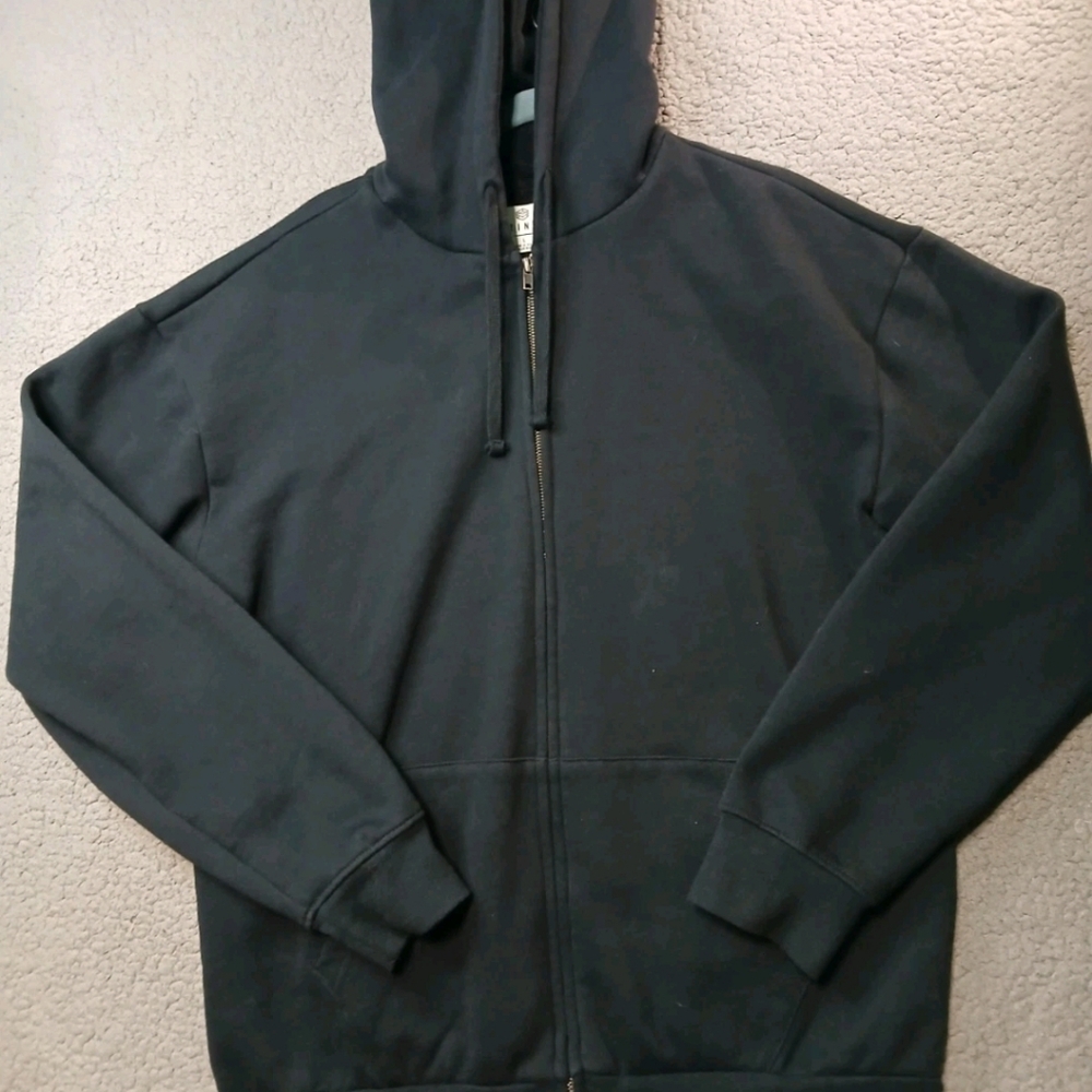 ZINE Mens Hoodie Large Black Zip-Up Pull String